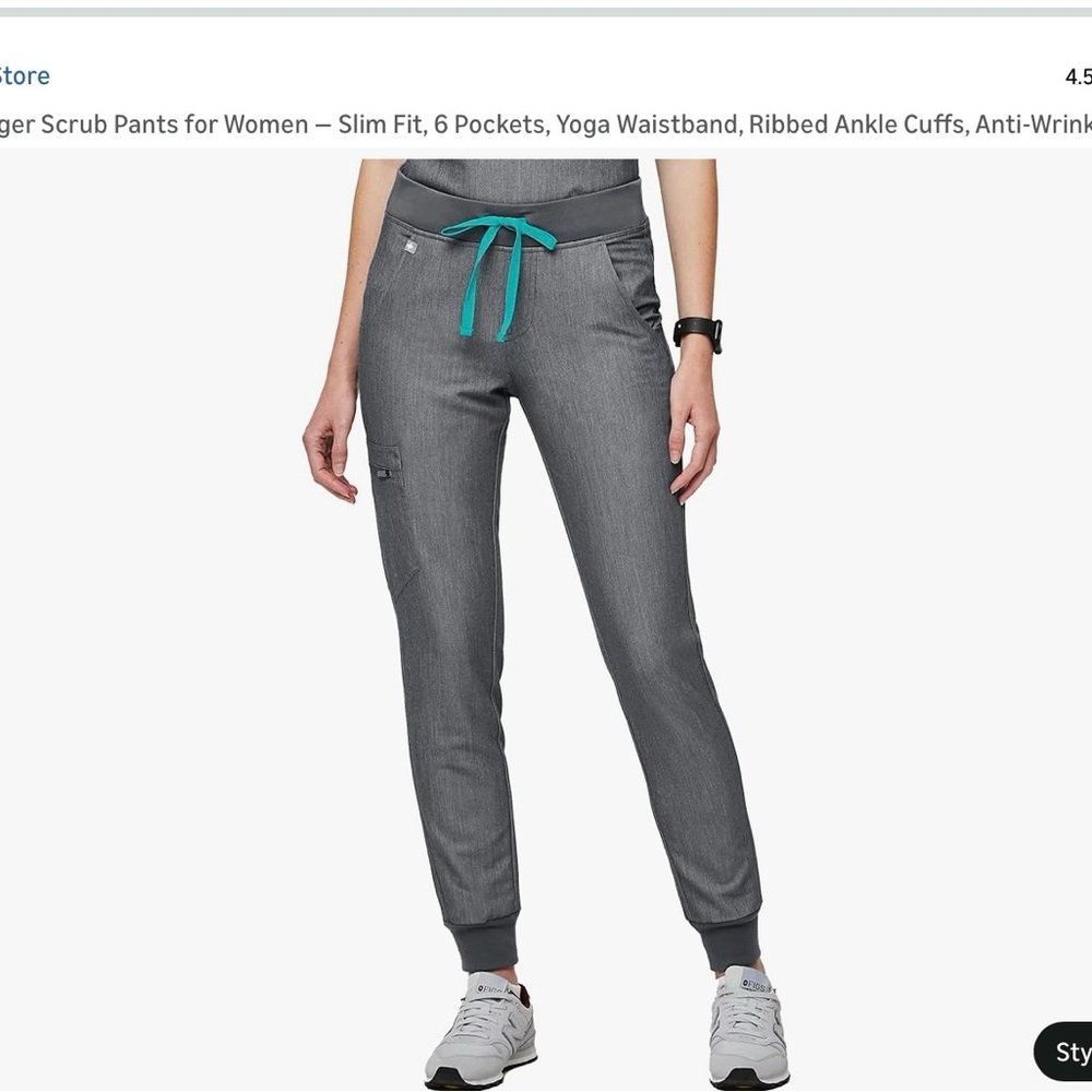 Figs Women's Grey Jogger Scrubs With Teal Drawstring - Technical Collection